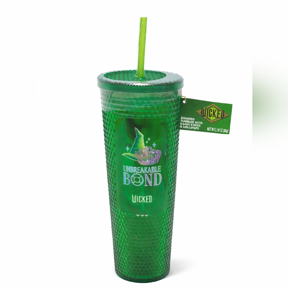 Wicked “Unbreakable Bond” Green Studded Tumbler w/ Straw – NWOT